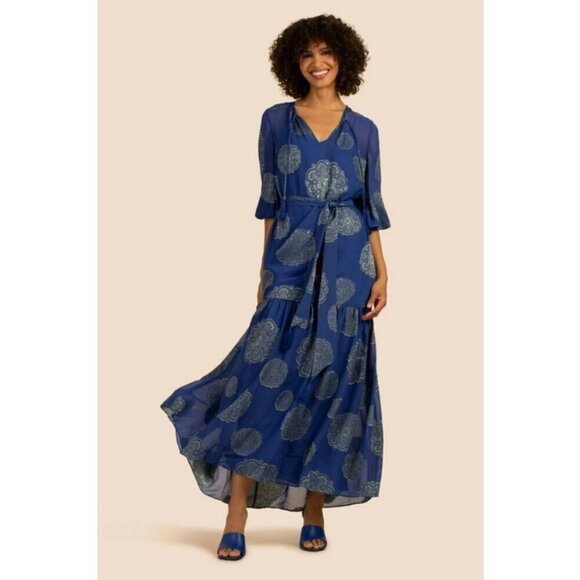 💕TRINA TURK💕 Shalina Maxi Dress ~ Bengal Blue/Ocean Large L NWOT - Picture 4 of 13